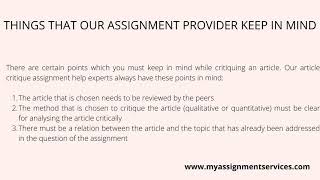 Article Critique Assignment Help