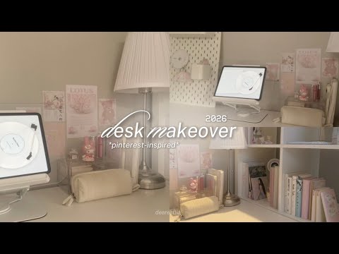 aesthetic desk makeover 2026 🪷: minimalist, pinterest-inspired, organizing, ikea haul