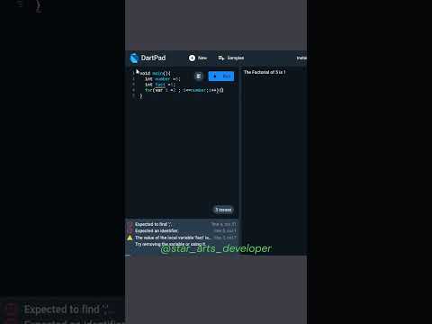 💻Print Factorial Using For Loop In Dart👨‍💻 #dart #coding #program #learning #shorts #viral #trending