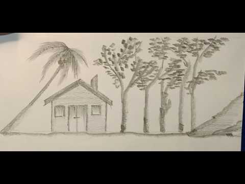 How to Draw a Tropical Cabin | Easy Pencil Shading for Trees & Palms