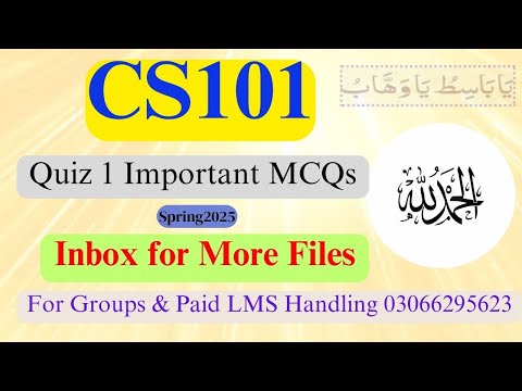 "CS101 Week 1 MCQs for Quiz 1 - VU KMS Channel"