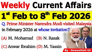 1st–8th Feb 2026 Weekly Current Affairs MCQs 🔥 | Most Important Q&A | Current Affairs 2026 #current