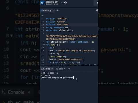 The Strong password generator in 2 lines of code Shorts c++ #coding  #shorts