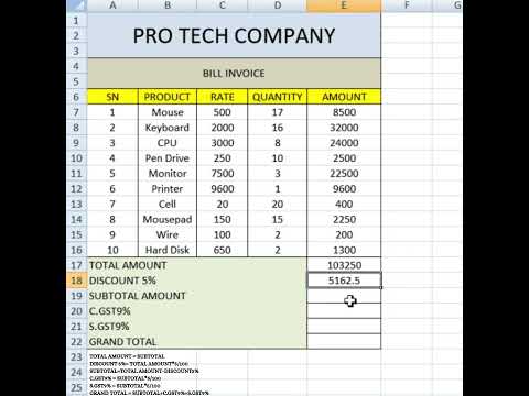 BILL ENTRY IN MICROSOFT OFFICE EXCEL.
