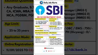 SBI Recruitment 2025 | New Vacancy 2025 | Daily Job Alerts #shorts