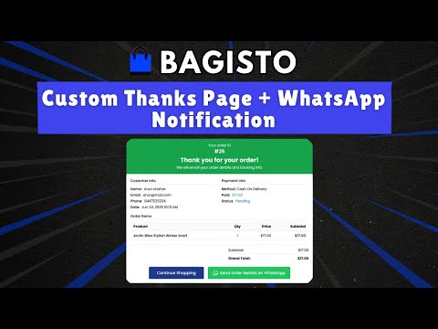 Bagisto Custom Thank You Page + WhatsApp  Order Notification – Full Tutorial