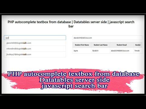 PHP autocomplete textbox from database | Datatables server side | javascript search bar