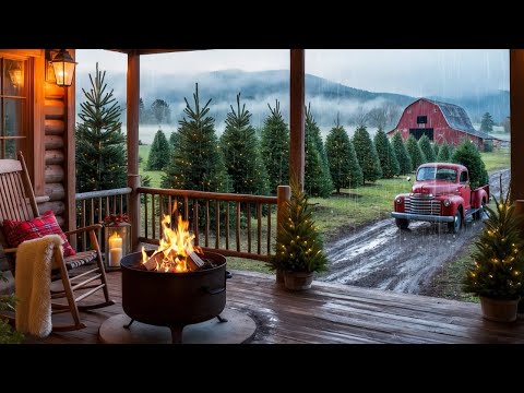 Cozy Morning at the Christmas Tree Farm Ambience 🎄Fall to Winter | Ambient Rain & Fire Sleep Sounds
