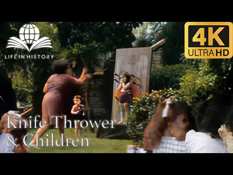 Knife Thrower and Children (ca. 1950s) – A.I.-Restored  – [ 4K60FPS | Colorized | Audio Enhanced ]