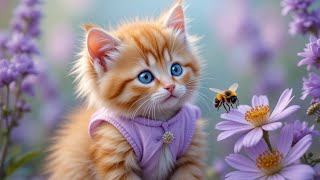 🐱🌸🐝✨#CuteKitten #BlueEyes #SpringVibes #FlowerField #BeeAndKitten #Adorable #PastelAesthetic #video 