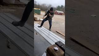 Hilarious construction blooper: metal sheet mishap!#funnywork #workfail #mishap #accident
