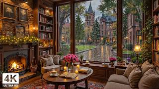 Peaceful February Rainy Coffee Shop ☕ Smooth Jazz Piano & Fireplace Ambience for Calm Study Nights