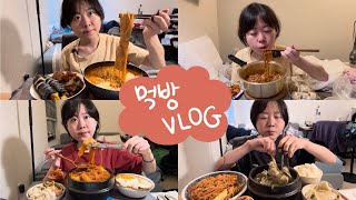 [먹방브이로그] 크카당이 왜이리 맛있니😵‍💫🧡 | 크림카레당면+김밥•불닭게티+오렌지치킨+연어크림치즈롤•등갈비김치찜•삼계탕+도토리비빔국수+이북식만두•떡볶이•빵 조리퐁 우유말먹