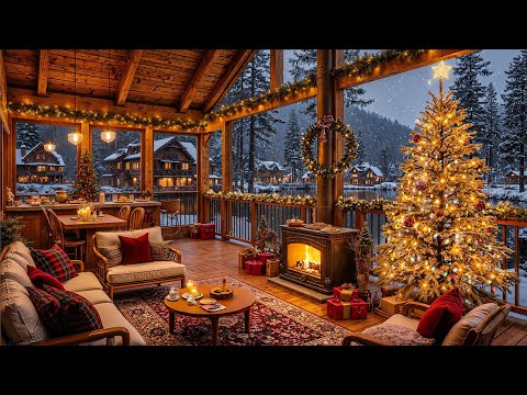 Relaxing Christmas Jazz Music🎄Cozy Winter Night with Smooth Jazz Music at Christmas Porch Ambience