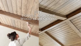 DIY Tongue & Groove Wood Beam Ceiling USING PINE WOOD!
