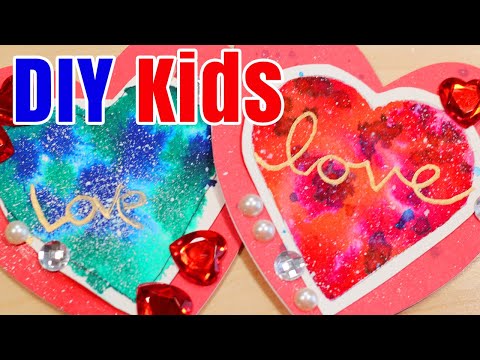 Valentines Day Crafts for Kids - Easy Watercolor Heart Cards
