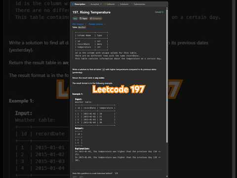 Leetcode 197 in 30 Seconds | SQL 50 Challenge #SQL #SQLChallenge #LearnSQL #SQL50 #SelfJoin