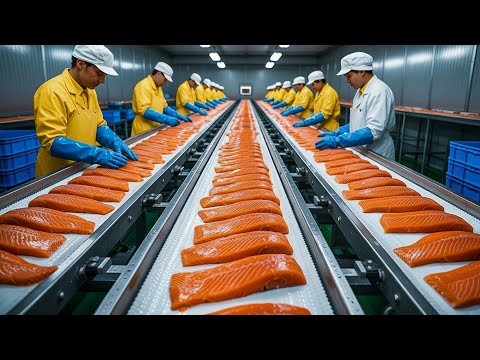 SALMON Farrming - Farming And Harvesting Of Salmon - Salmon Processing In Fish Factory