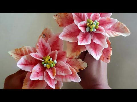 POINSETTIA Flower in Sugar, clay or Cold porcelain using one cutter only, by Marckevinstyle