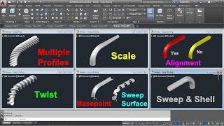 AutoCAD 3D Sweep Command Tutorial Complete | Sweep Twist, Multiple profiles, Path, Surface