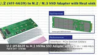 U 2 SFF 8639 to M 2 M Keyed NVME SSD Adapter with Heat Sink