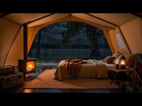 Relaxing Rain on Tent Ambience ⛺ Cozy Night by the Fire | Heavy Rainfall Sounds for Sleep or Focus
