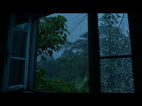 Heavy Rain Storm on Window in the  Dark Forest Night | Deep Sleep, Study, Insomnia Relief [4K ASMR]