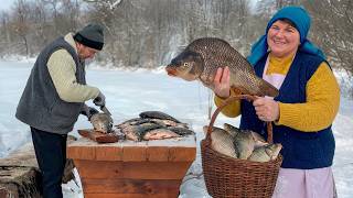 Cooking Fresh Fish in a Snowy Village | Winter Rural Life