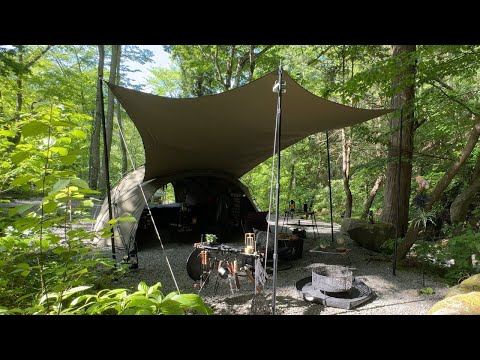 Hexatarp and dome tent connection for spacious front room for solo camping [TOMOUNT] [ASMR].