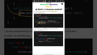 Static v/s Instance Methods in Java⚡️in 30 sec 🔥| Click 👇🏻 to see details | #interviewquestions