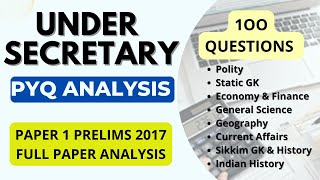 Full Paper Analysis | Under Secretary Prelims 2017 | Paper I | SPSC