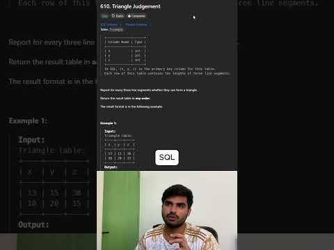 Triangle judgement solved under 5 mins in Tamil | LeetCode 610 | KarthiStucksAtCode