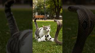 Tense Encounter of a Cat, Puppies, and a Snake #cat #catlovers #catmom #catvssnake