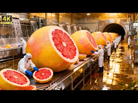 Inside a Modern Grapefruit Plant: Fresh Grapefruits to Pink Citrus Juice (Full Process)