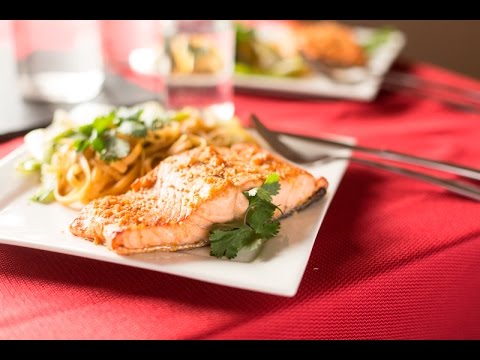 Crispy Asian Noodle Stir Fry with Salmon Recipe (30 minutes)