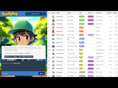 Querymon: A game for learning SQL database queries | Trailer