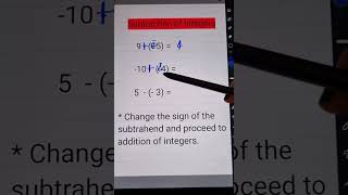 Subtraction of Integers#shortsyoutube #shortvideo #mathstricks #shortsmathematics #integers#shorts