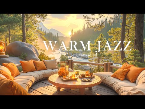 4K Sweet Jazz Melody on Lakeside Balcony ❄️ Cozy Winter Ambience with Smooth Jazz & Fireplace