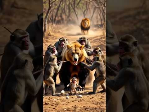 Lone Lion’s Hunt: Baby Monkey’s Jungle Rescue #animals #humanity #monkey