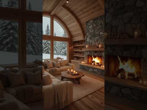 🔥 Winter Fireplace with Crackling Fire Sounds  | Snow Cabin Fireplace Ambience | Fireplace Visual