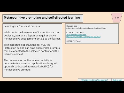 Session 7B: Metacognitive prompting and self-directed learning