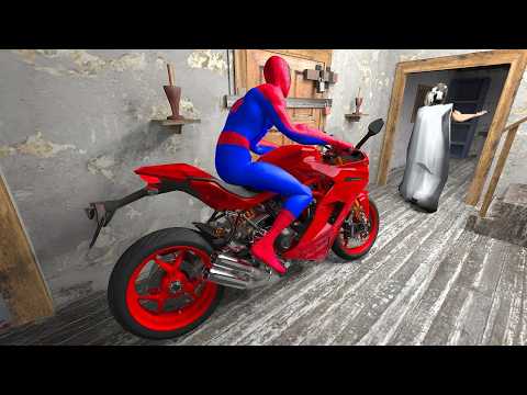 SPIDERMAN Rides a Motorcycle in Granny House