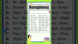 Homophones list | 20 Common Homophones | The Study Corner | #english #grammar #homophones #shorts