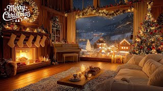Peaceful Christmas Music for Relaxation 🎄 Warm Fireplace and Soft Snow 🎅 Soft Christmas Ambience