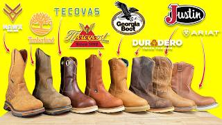 ($1,774) Ultimate Pull On Work boots showdown CUT IN HALF - Thorogood, Georgia, Ariat, Timberland