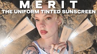NEW!!! MERIT BEAUTY THE UNIFORM TINTED SUNSCREEN REVIEW AND WEAR TEST...outside.