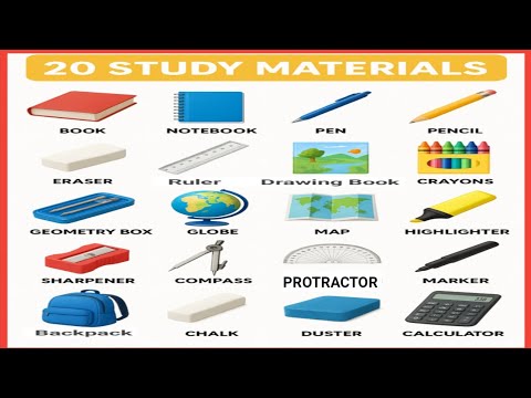 20 Class room Objects / Study Kits / Study Materials II Names of 20 Things II Noun II Kids English