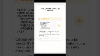 Join vs Cross Apply in SQL in 60 seconds #tech #techtalk #join #crossapply #sql #leftjoin #shorts