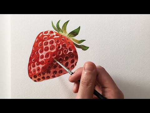 How to paint a realistic strawberry in watercolor: Food illustration