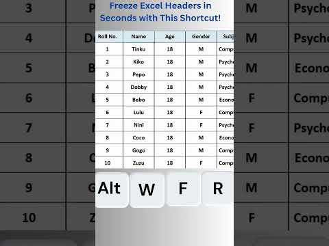 🟩Quickly Freeze Excel Headers | Excel Shortcut #Shorts